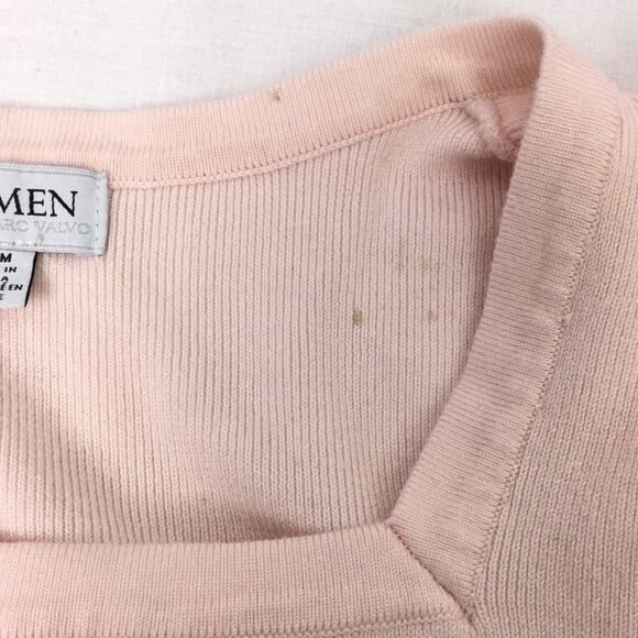 Carmen Marc Valvo Square Neck Sheer Sleeve Lightweight Ribbed Knit Pullover M - Picture 9 of 12